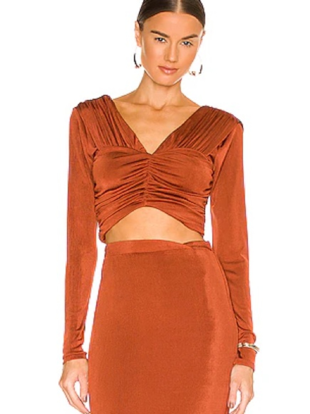 House of Harlow, Ruched V-Neck Crop Top and skirt, size an